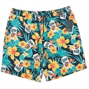 Men's Miller Lite Tropical Swim Shorts XLT NEW, Yellow, Blue